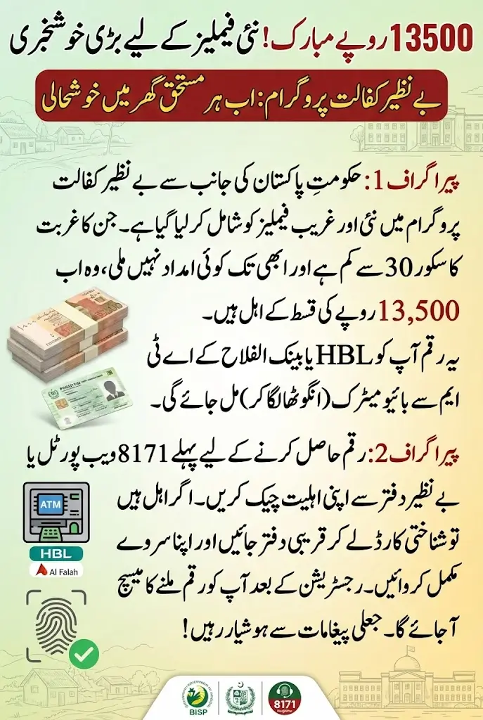 8171 Eligibility for Receiving Verified Payments of Rs. 13,500 Through BISP Kafalat Program