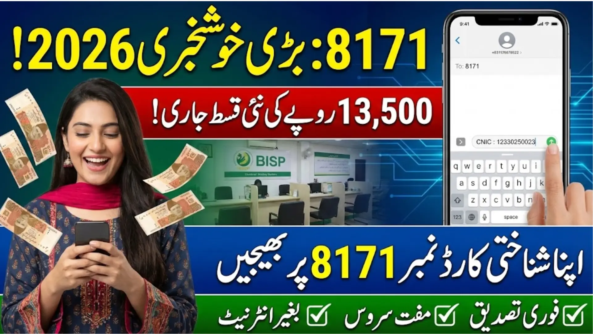 BISP 8171 Check by SMS 2026 Complete CNIC Verification and Payment Status Guide